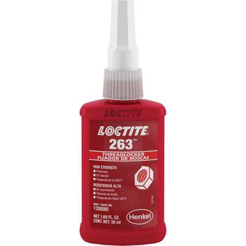 Threadlocker 263 Rapid Cure, Red, High, 50 ml, Bottle GTA Hardware Inc