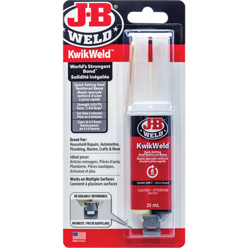 KwikWeld Adhesive, 25 ml, Syringe, Two-Part, Grey GTA Hardware Inc