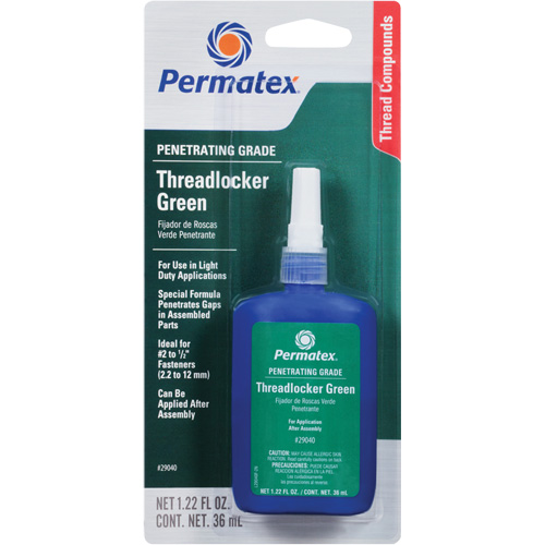 Adh&eacute;sif frein-filet p&eacute;n&eacute;trant, Vert, Basse, 36 ml, Bouteille GTA Hardware Inc