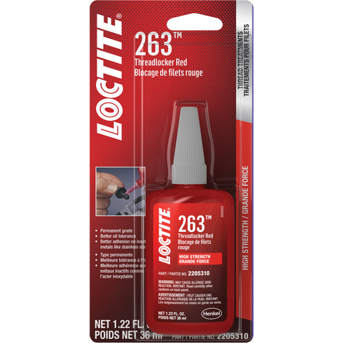 263 Threadlocker, Red, High, 36 ml, Bottle GTA Hardware Inc