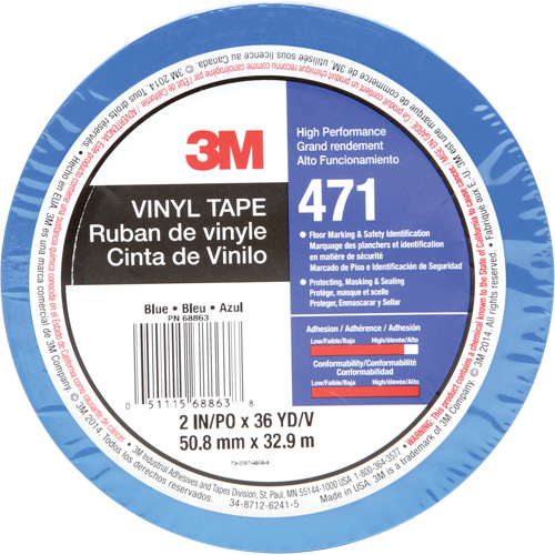 Ruban en vinyle 471, 50,8 mm (2") la x 32,9 m (108') lo, 5,2 mils, Bleu GTA Hardware Inc