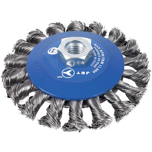 Knot Twisted Conical Bevel Brush, 5" Dia., 0.02" Fill, 5/8"-11NC Arbor GTA Hardware Inc