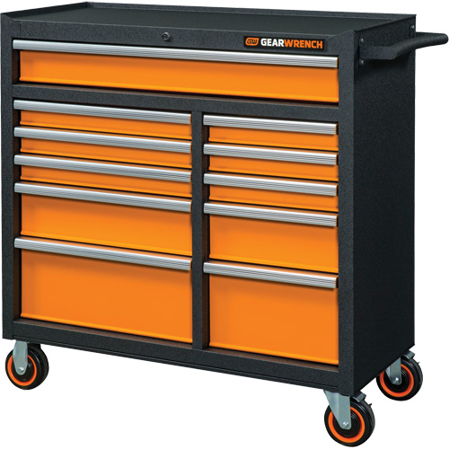 Armoire roulante pour outils s&eacute;rie GSX, 11 tiroirs, 41" la x 18-1/5" p x 41-1/2" h, Noir/Orange GTA Hardware Inc