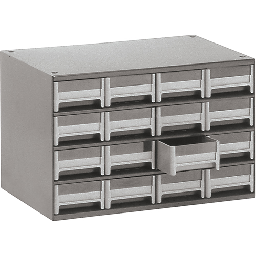 Modular Parts Cabinets, Steel, 16 Drawers, 17" x 10-9/16" x 2-1/8", Grey GTA Hardware Inc