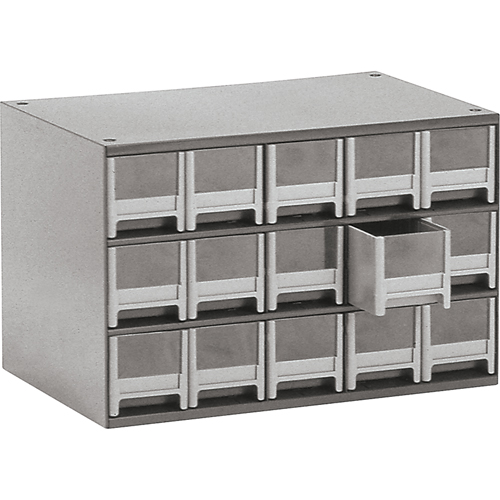 Modular Parts Cabinets, Steel, 15 Drawers, 17" x 10-9/16" x 3-1/16", Grey GTA Hardware Inc
