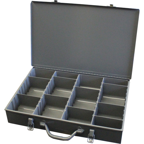 Adjustable Compartment Boxes, Steel, Variable Slots, 13-3/8" W x 9-1/4" D x 2" H, Grey GTA Hardware Inc
