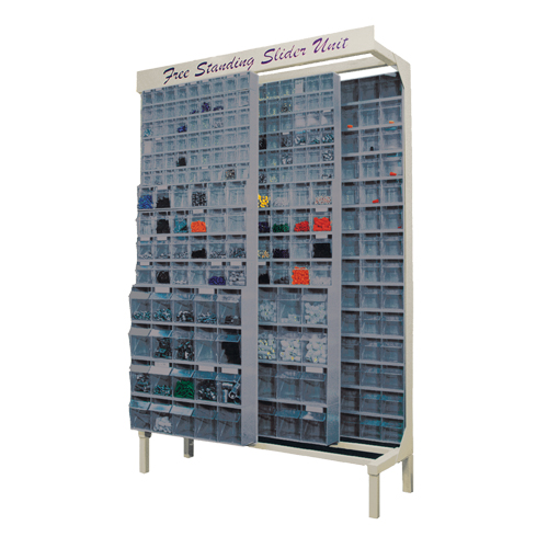 Syst&egrave;me de stockage &agrave; glissi&egrave;re &agrave; bacs basculants autonome, 48" la x 18" p x 77" h, 364 tiroirs GTA Hardware Inc