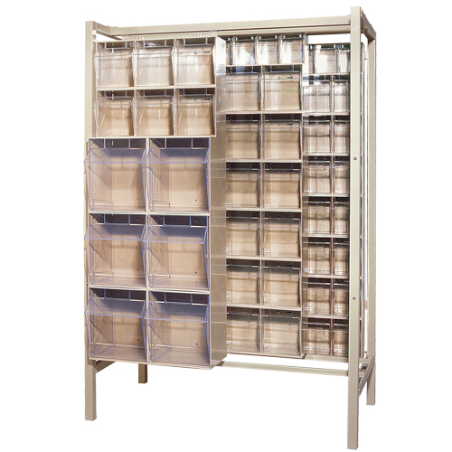 Syst&egrave;me de stockage &agrave; glissi&egrave;re &agrave; bacs basculants autonome, 51-1/4" la x 26" p x 77" h, 101 tiroirs GTA Hardware Inc