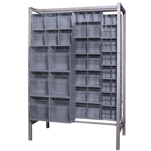 Syst&egrave;me de stockage &agrave; glissi&egrave;re &agrave; bacs basculants autonome, 51-1/4" la x 26" p x 77" h, 101 tiroirs GTA Hardware Inc
