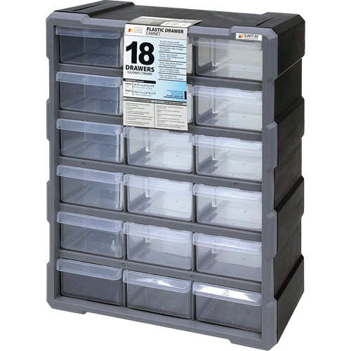 Armoire &agrave; tiroir, Plastique, 18 tiroirs, 15" x 6-1/4" x 18-3/4", Noir GTA Hardware Inc