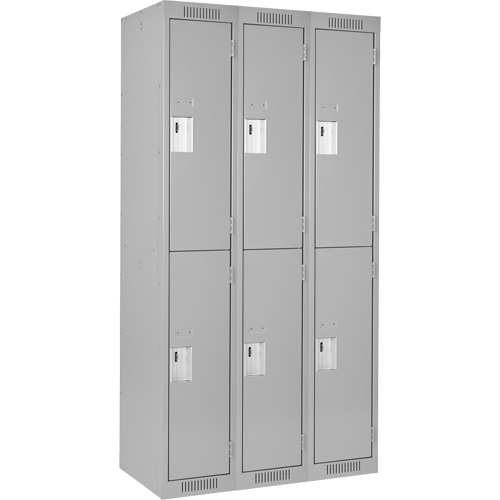 Clean Line Lockers, 2 -tier, Bank of 3, 36" x 18" x 72", Steel, Grey, Rivet (Assembled) GTA Hardware Inc