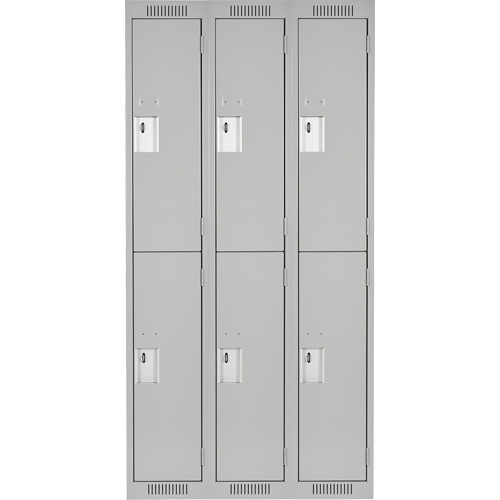 Clean Line Lockers, 2 -tier, Bank of 3, 36" x 18" x 72", Steel, Grey, Rivet (Assembled) GTA Hardware Inc