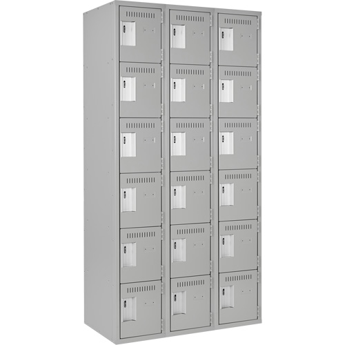 Clean Line Lockerettes, 6 -tier, Bank of 3, 36" x 18" x 72", Steel, Grey, Rivet (Assembled) GTA Hardware Inc