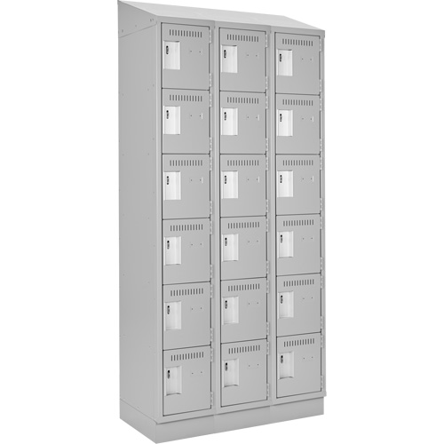 Clean Line Lockerette, 6 -tier, Bank of 3, 36" x 18" x 82", Steel, Grey, Rivet (Assembled) GTA Hardware Inc