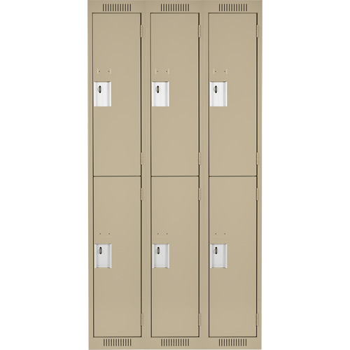 Clean Line Lockers, 2 -tier, Bank of 3, 36" x 18" x 72", Steel, Beige, Rivet (Assembled) GTA Hardware Inc