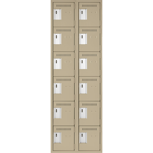 Clean Line Lockerette, 6 -tier, Bank of 2, 24" x 18" x 72", Steel, Beige, Rivet (Assembled) GTA Hardware Inc
