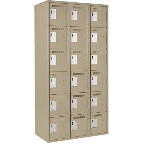 Clean Line Lockerette, 6 -tier, Bank of 3, 36" x 18" x 72", Steel, Beige, Rivet (Assembled) GTA Hardware Inc