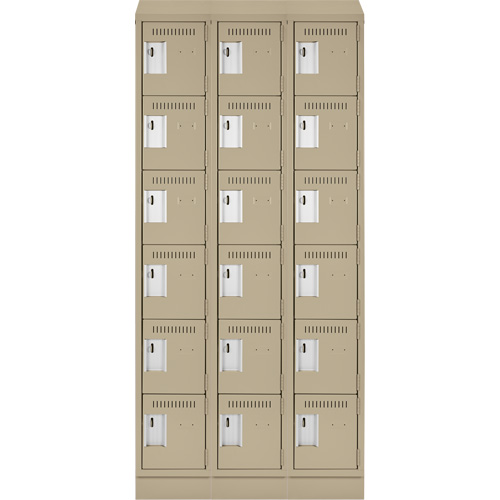 Clean Line Lockerette , 6 -tier, Bank of 3, 36" x 18" x 82", Steel, Beige, Rivet (Assembled) GTA Hardware Inc