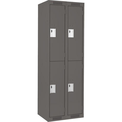 Clean Line Lockers, 2 -tier, Bank of 2, 24" x 18" x 72", Steel, Charcoal, Rivet (Assembled) GTA Hardware Inc