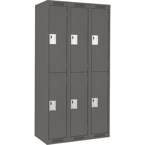 Clean Line Lockers, 2 -tier, Bank of 3, 36" x 18" x 72", Steel, Charcoal, Rivet (Assembled) GTA Hardware Inc