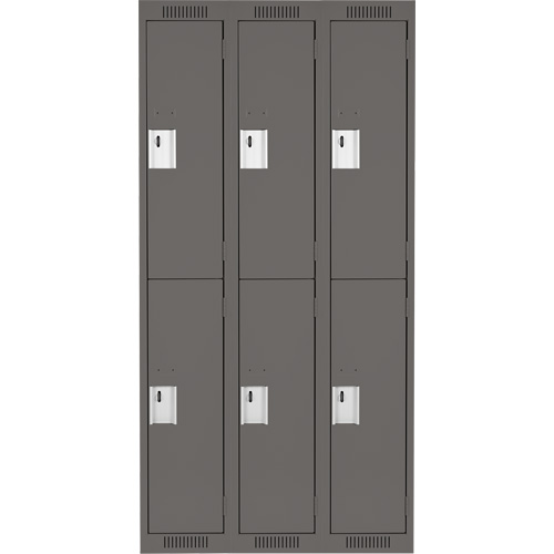 Clean Line Lockers, 2 -tier, Bank of 3, 36" x 18" x 72", Steel, Charcoal, Rivet (Assembled) GTA Hardware Inc