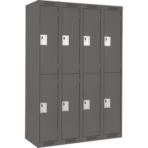 Clean Line Lockers, 2 -tier, Bank of 4, 48" x 18" x 72", Steel, Charcoal, Rivet (Assembled) GTA Hardware Inc