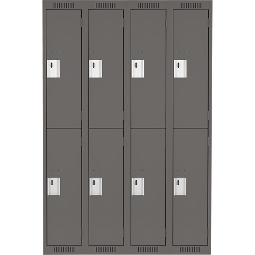 Clean Line Lockers, 2 -tier, Bank of 4, 48" x 18" x 72", Steel, Charcoal, Rivet (Assembled) GTA Hardware Inc