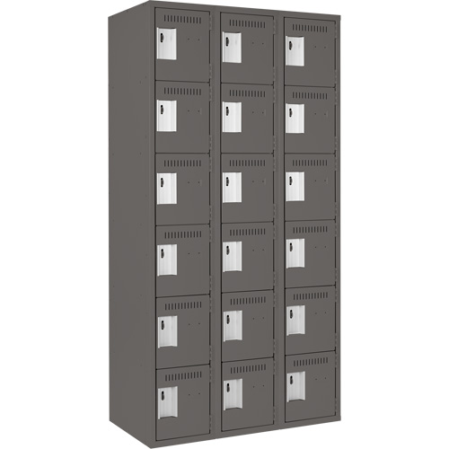 Clean Line Lockerette, 6 -tier, Bank of 3, 36" x 18" x 72", Steel, Charcoal, Rivet (Assembled) GTA Hardware Inc