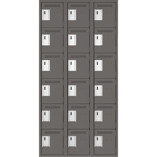 Clean Line Lockerette, 6 -tier, Bank of 3, 36" x 18" x 72", Steel, Charcoal, Rivet (Assembled) GTA Hardware Inc