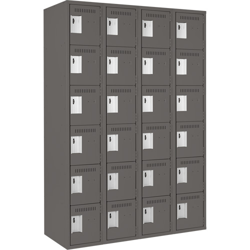 Clean Line Lockerette, 6 -tier, Bank of 4, 48" x 18" x 72", Steel, Charcoal, Rivet (Assembled) GTA Hardware Inc