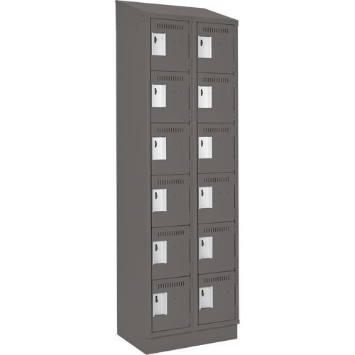 Clean Line Lockerette, 6 -tier, Bank of 2, 24" x 18" x 82", Steel, Charcoal, Rivet (Assembled) GTA Hardware Inc