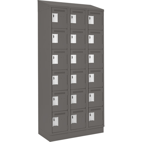 Clean Line Lockerette, 6 -tier, Bank of 3, 36" x 18" x 82", Steel, Charcoal, Rivet (Assembled) GTA Hardware Inc