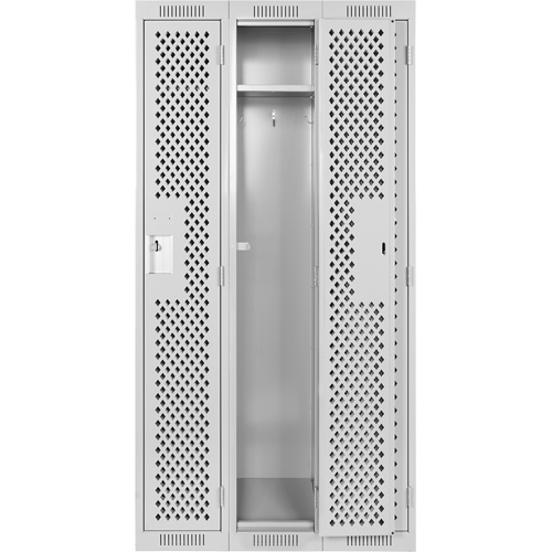 Clean Line Lockers, Bank of 3, 36" x 15" x 72", Steel, Grey, Rivet (Assembled), Perforated GTA Hardware Inc