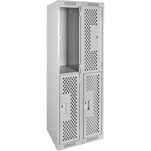 Casiers Clean Line, 2 niveaux, Bloc de 2, 24" x 12" x 72", Acier, Gris, Rivet (assembl&eacute;), Perfor&eacute; GTA Hardware Inc