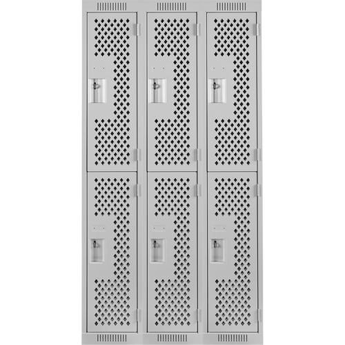 Casiers Clean Line, 2 niveaux, Bloc de 3, 36" x 12" x 72", Acier, Gris, Rivet (assembl&eacute;), Perfor&eacute; GTA Hardware Inc