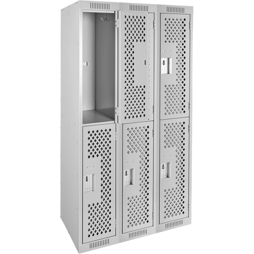Casiers Clean Line, 2 niveaux, Bloc de 3, 36" x 12" x 72", Acier, Gris, Rivet (assembl&eacute;), Perfor&eacute; GTA Hardware Inc