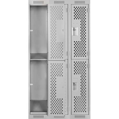 Casiers Clean Line, 2 niveaux, Bloc de 3, 36" x 12" x 72", Acier, Gris, Rivet (assembl&eacute;), Perfor&eacute; GTA Hardware Inc