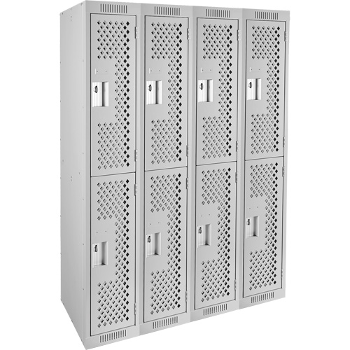 Clean Line Lockers, 2 -tier, Bank of 4, 48" x 15" x 72", Steel, Grey, Rivet (Assembled), Perforated GTA Hardware Inc