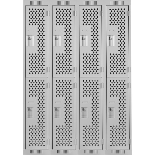 Clean Line Lockers, 2 -tier, Bank of 4, 48" x 15" x 72", Steel, Grey, Rivet (Assembled), Perforated GTA Hardware Inc