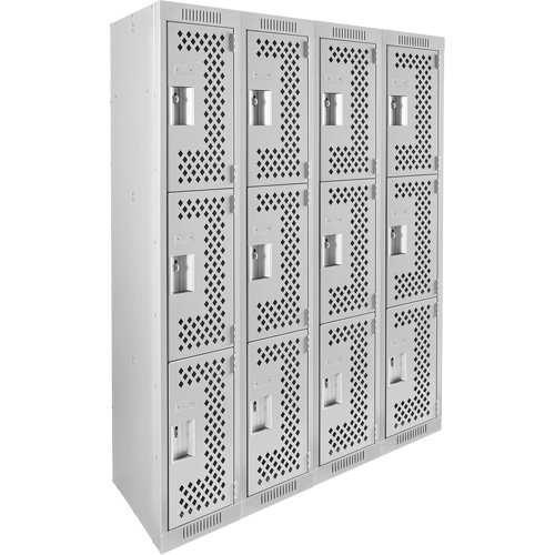 Casiers Clean Line, 3 niveaux, Bloc de 4, 48" x 12" x 72", Acier, Gris, Rivet (assembl&eacute;), Perfor&eacute; GTA Hardware Inc