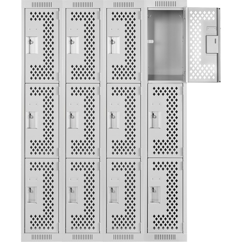 Casiers Clean Line, 3 niveaux, Bloc de 4, 48" x 12" x 72", Acier, Gris, Rivet (assembl&eacute;), Perfor&eacute; GTA Hardware Inc