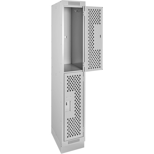 Casiers Clean Line, 2 niveaux, 12" x 18" x 76", Acier, Gris, Rivet (assembl&eacute;), Perfor&eacute; GTA Hardware Inc