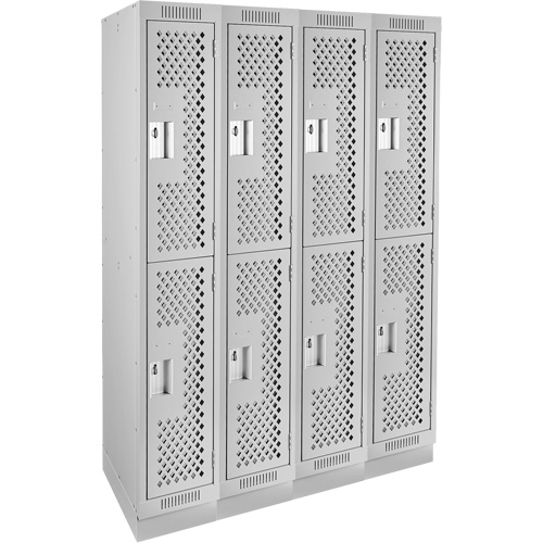 Clean Line Lockers, 2 -tier, Bank of 4, 48" x 18" x 76", Steel, Grey, Rivet (Assembled), Perforated GTA Hardware Inc
