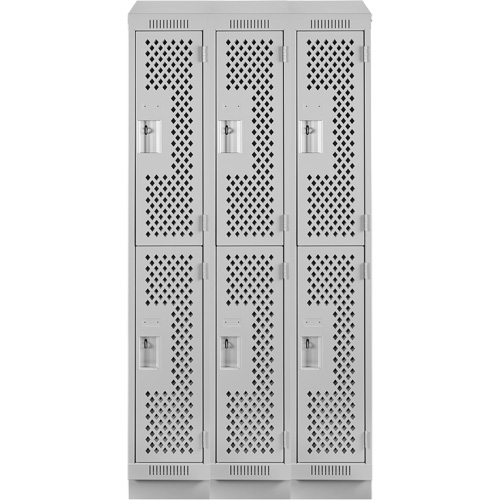 Casiers Clean Line, 2 niveaux, Bloc de 3, 36" x 12" x 82", Acier, Gris, Rivet (assembl&eacute;), Perfor&eacute; GTA Hardware Inc