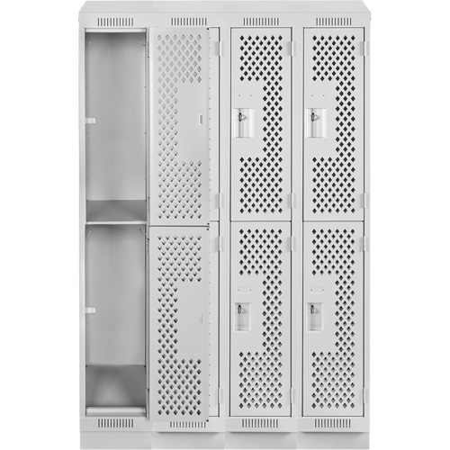 Casiers Clean Line, 2 niveaux, Bloc de 4, 48" x 15" x 82", Acier, Gris, Rivet (assembl&eacute;), Perfor&eacute; GTA Hardware Inc