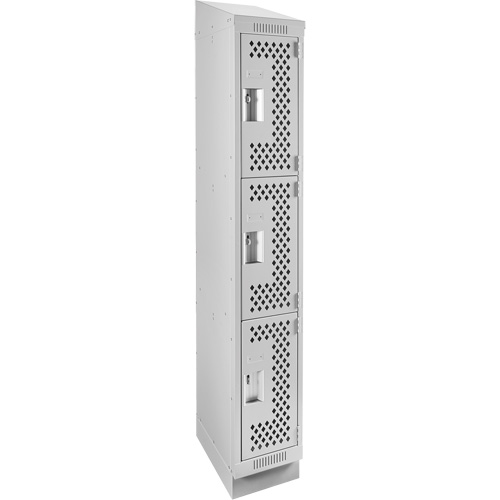 Casiers Clean Line, 3 niveaux, 12" x 15" x 82", Acier, Gris, Rivet (assembl&eacute;), Perfor&eacute; GTA Hardware Inc