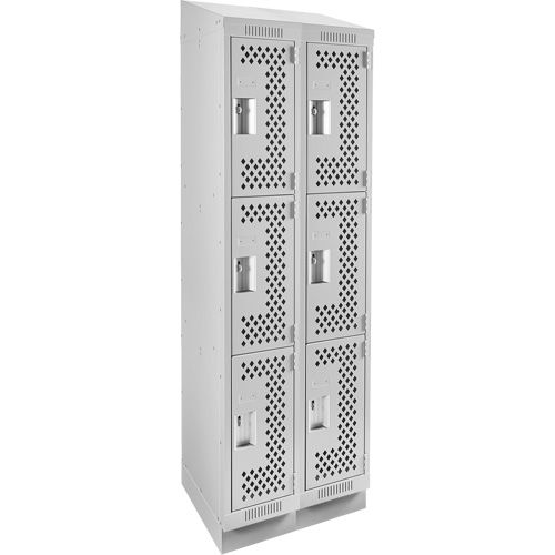 Clean Line Lockers, 3 -tier, Bank of 2, 24" x 15" x 82", Steel, Grey, Rivet (Assembled), Perforated GTA Hardware Inc
