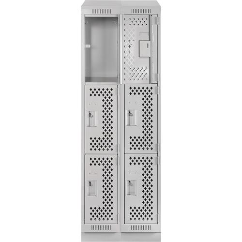 Clean Line Lockers, 3 -tier, Bank of 2, 24" x 15" x 82", Steel, Grey, Rivet (Assembled), Perforated GTA Hardware Inc