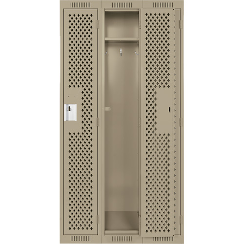 Clean Line Lockers, Bank of 3, 36" x 15" x 72", Steel, Beige, Rivet (Assembled), Perforated GTA Hardware Inc