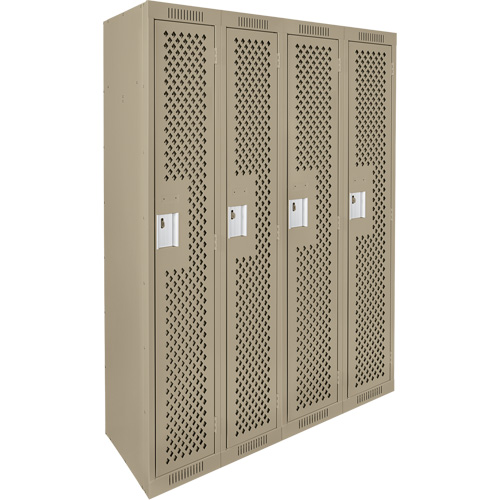Clean Line Lockers, Bank of 4, 48" x 15" x 72", Steel, Beige, Rivet (Assembled), Perforated GTA Hardware Inc